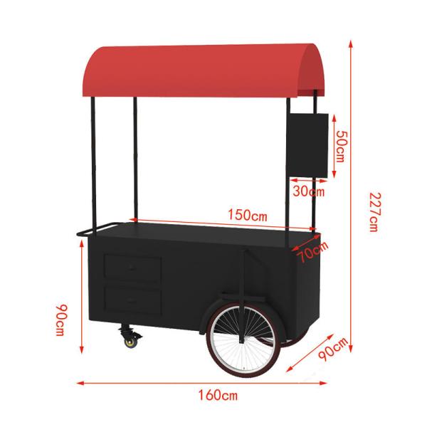 Portable snack food hand push Cart Street vendor Food Delivery Bike with Display Freezer