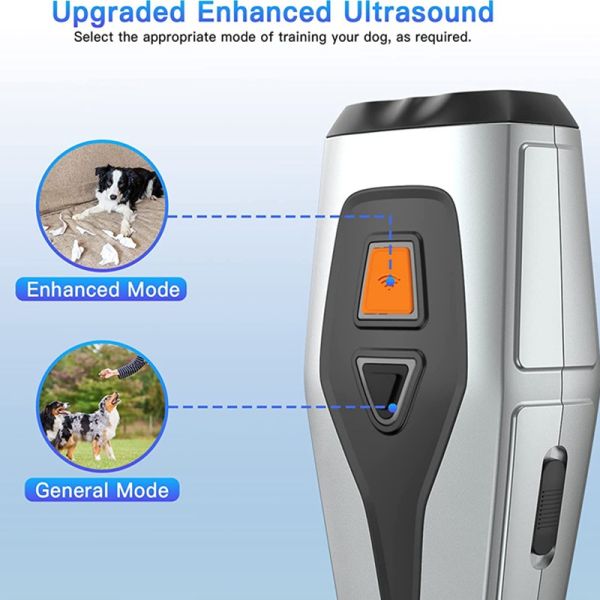 Dual Probe Ultrasonic Dog Repeller LED Light Rechargeable Waterproof Anti-Barking Training Devices Handheld Outdoor Use Plastic