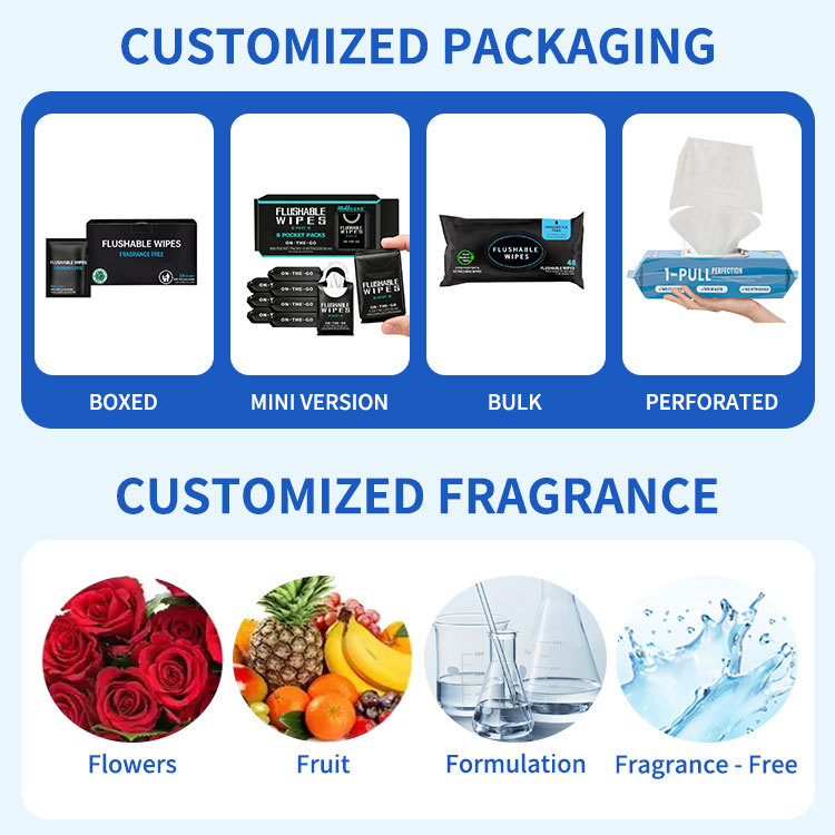 Custom Private-label Personal Adult Wipes 48PCS 15*18cm On-The-Go Portable Pocket Packs Free Fragrance 99% Water Flushable Wipes