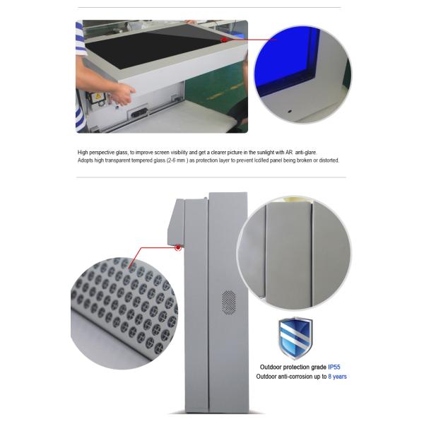 43 Inch Wall Mount Outdoor Touch Screen Kiosk 1500nits Brightness Integrated PC Board