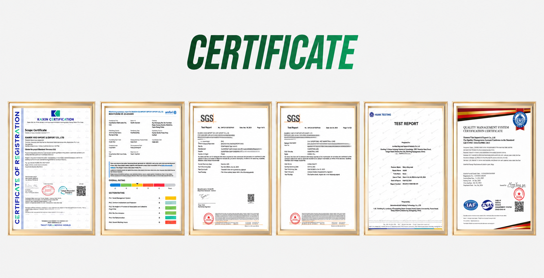 XIAMEN VIZO IMPORT & EXPORT CO., LTD. Certifications