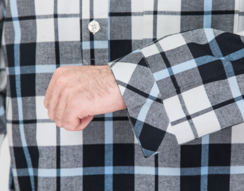 Mens Woven Cotton Brushed Twill Yarn Dyed Long Sleeve Nightshirt Button Placket Embroidery Curved Hem