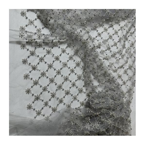 Handmade Beads Lace Fabric Sequins Beaded Embroidery African Lace Fabric With Pearls For Wedding Dress Lace