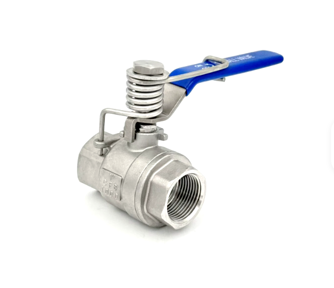 304 Stainless Steel Spring Return Ball Valve 2 Piece Female Thread Automatic Reset Quick Close Ball Valve 1000WOG NPT BSPT