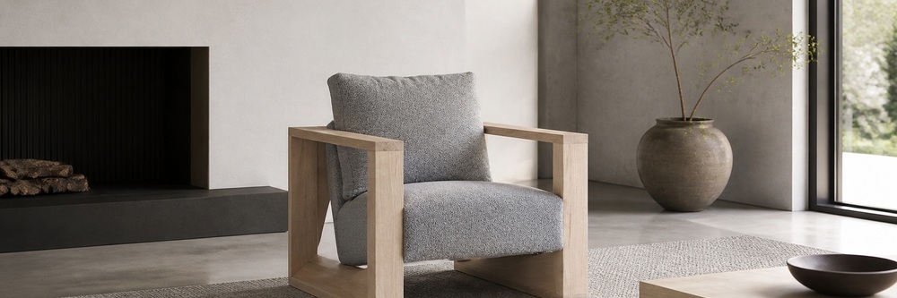 Contemporary Geometric Solid Wood Lounge Chair, 1-Seater LG-5013
