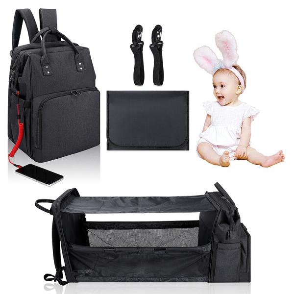 Baby Diaper Tote Bags Backpack Black Insulated Bottle Storage 14X9X16