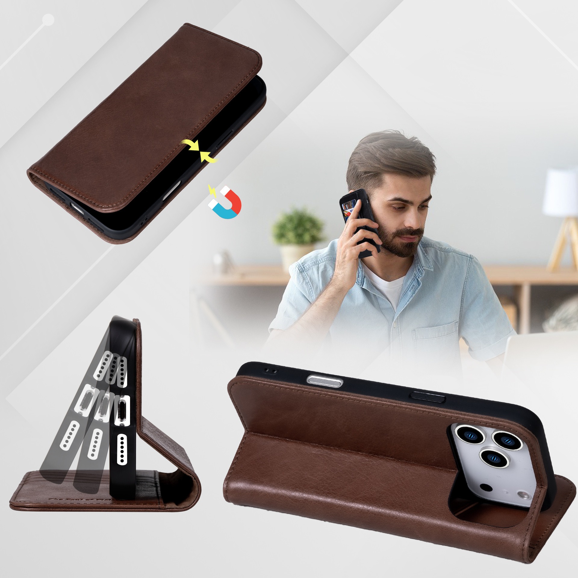 For Laudtec Flip Leather Mobile Phone Cases for 17 Air 16 15 Pro Max Simple Business Shockproof Back Cover Wallet Card Shell Wholesale OEM/ODM/Private Label