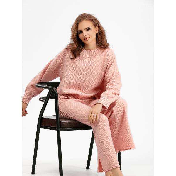 Women s Sweaters with Pullover Closure for Outdoor Activities in Fall Season Knitted long sleeved sweater wide leg pants
