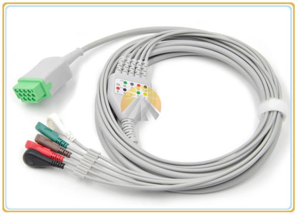 GE Marquette ECG Electrode Cable 11 Pin Connector 5 Leadwires Snap