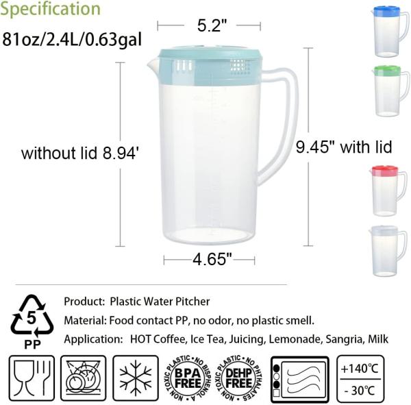 Restaurant Supplies, Kitchen Supplies, Hotel Supplies, Water Carafe With Lid 1.8L Water Jug Plastic Pitcher