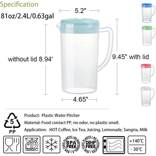 Restaurant Supplies, Kitchen Supplies, Hotel Supplies, Water Carafe With Lid 1.8L Water Jug Plastic Pitcher