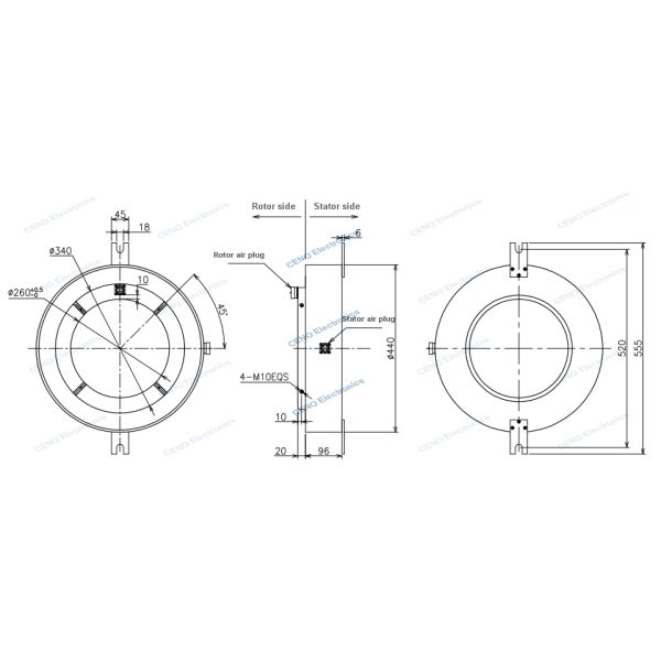 Low Temperature IP65 Waterproof Slip Ring with Large Size Through Hole 260mm