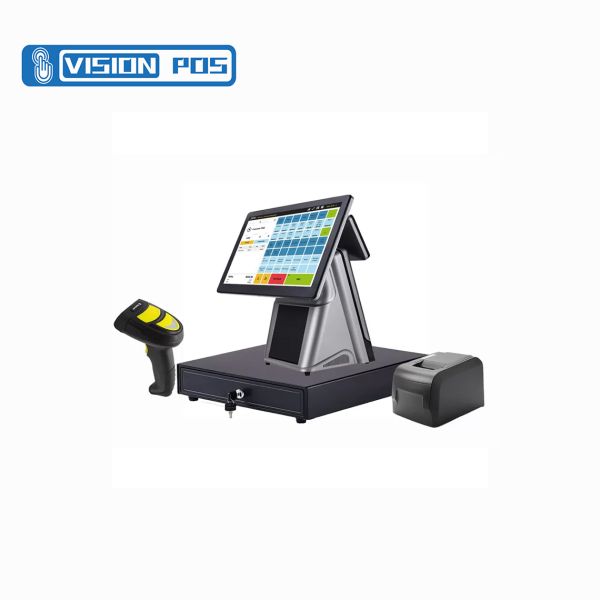 15.6inch Dual Screen All-in-One POS Terminal With Built-in 80mm Thermal Printer For Restaurant Use