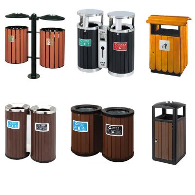 Plastic Wood Garbage Sorting Bin Customized Park Outdoor Steel Trash Can