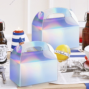 Party Treat Boxes, Iridescent Metallic Foil Gift Boxes- arty Favors, Goodie Candy Boxes for Wedding, Birthday