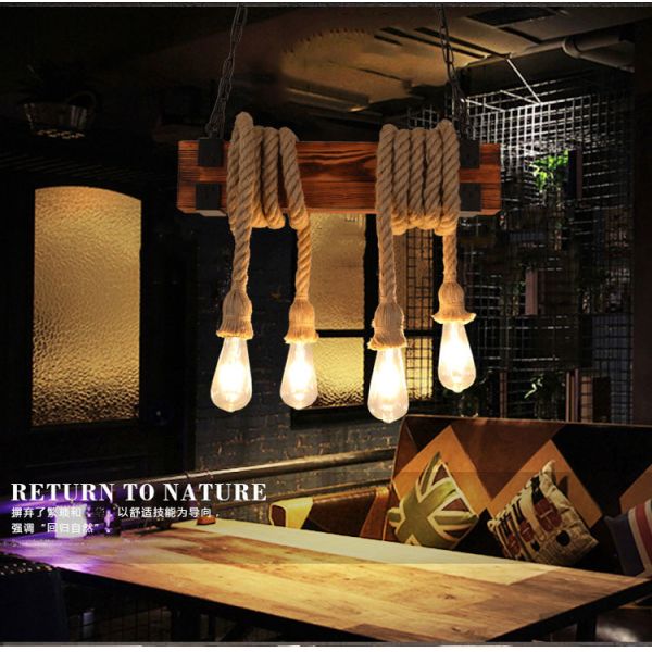 Vintage Loft Industrial Wooden Chandelier Restaurant Lighting Lamp Bar Coffee Bar  Rope Chandelier(WH-VP-219)
