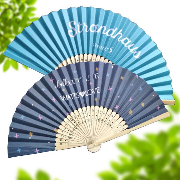 Custom DIY Logo Fan Wedding Hand Fan 21cm Small Silk Fabric/Paper Folding Bamboo Fan on Both Sides for Advertisement