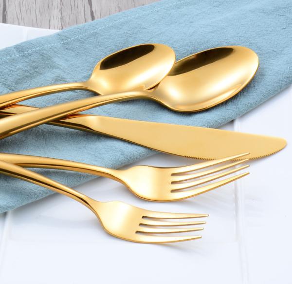 China Supplier Stainless Steel Flatware Set Kitchen Cutlery Dinner Knife Fork Spoon With Gold Color