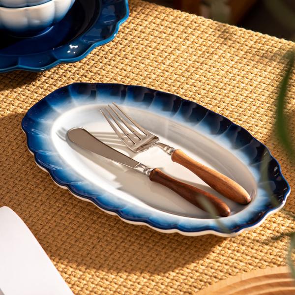 Gradiente Azul e Branco Servidores de Jantar Conjunto de Servidores de Mesa Floral de Ossos de Cerâmica para o Dia da Mãe