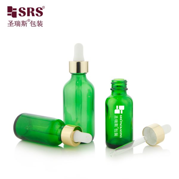 BOS003-30ml Premium Green Boston Round Dropper Bottles With Gold Cap For