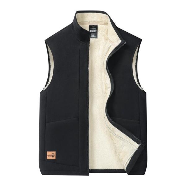 Large Size Men's Casual All-Match Trend Coat Vest with Fleece Lining and Stand Collar