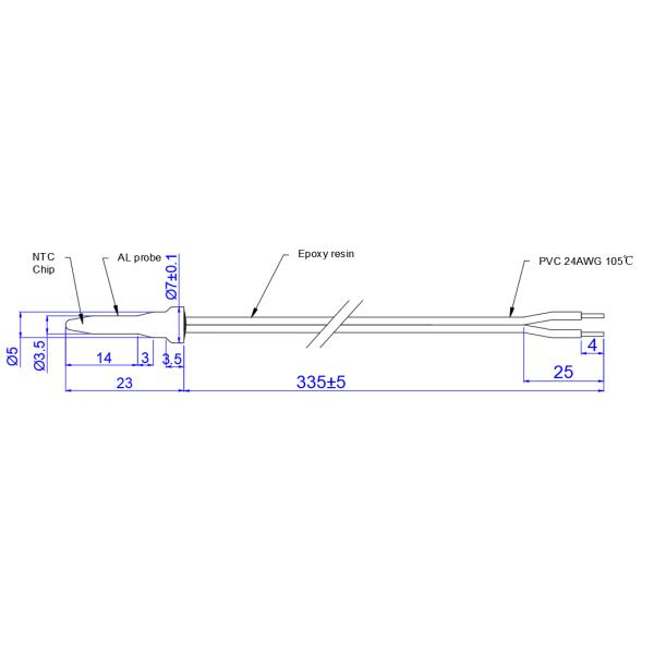 B25/85 NTC Temperature Sensor Epoxy Resin NTC Chip For AC Of Vehicle And Evaporators