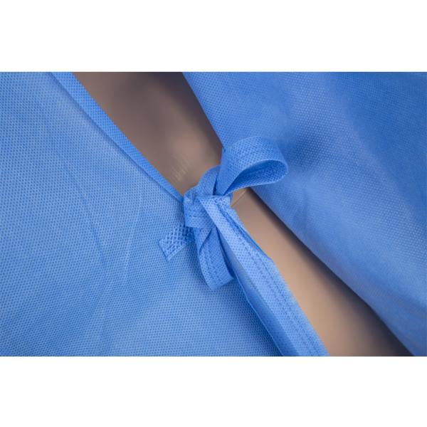 Reinforced 35gsm Sms Isolation Gown Blue Knit Cuffs Operation Coat