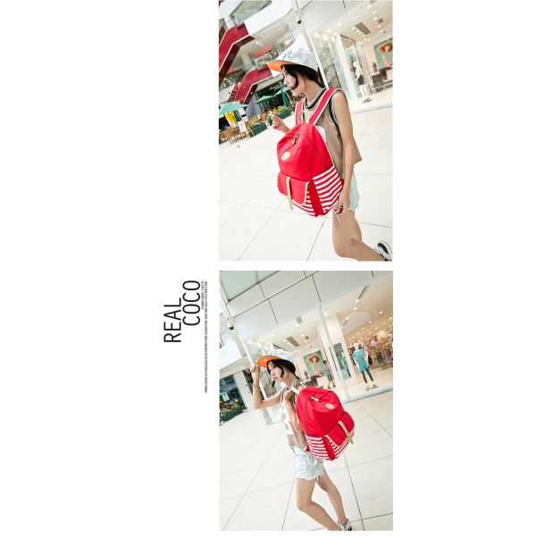 Canvas Stripe Kids School Backpack Built In USB Charger Customized Logo