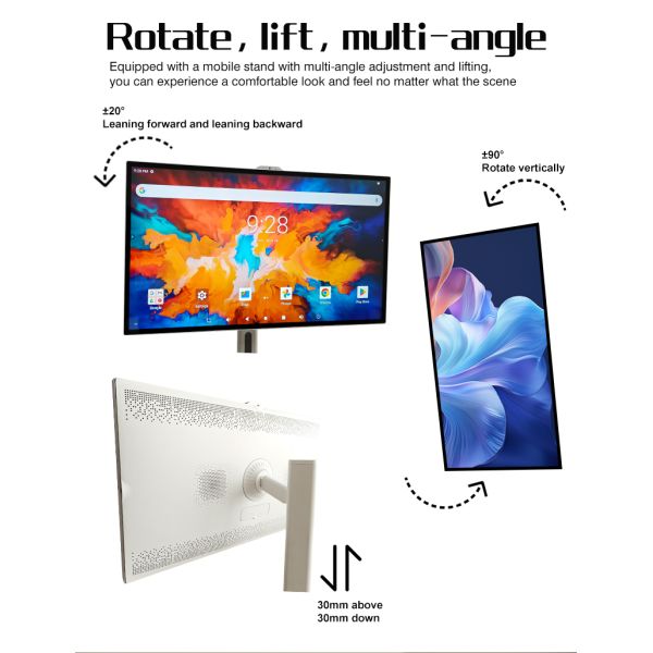 32 Inch 4K Resolution Android 15 Portable TV Smart Display with Wireless Floor Standing Digital Signage