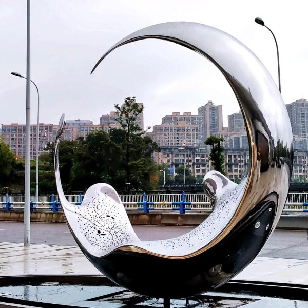 Custom Size Outdoor Garden Park Decoration Stainless Steel Metal Fountain Landscape Statue with Hard Enamel Technique