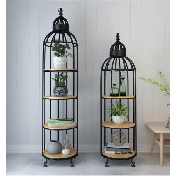 Interior Decoration Metal Display Racks And Stands Creative Bird Cage Shape Flower Shelf