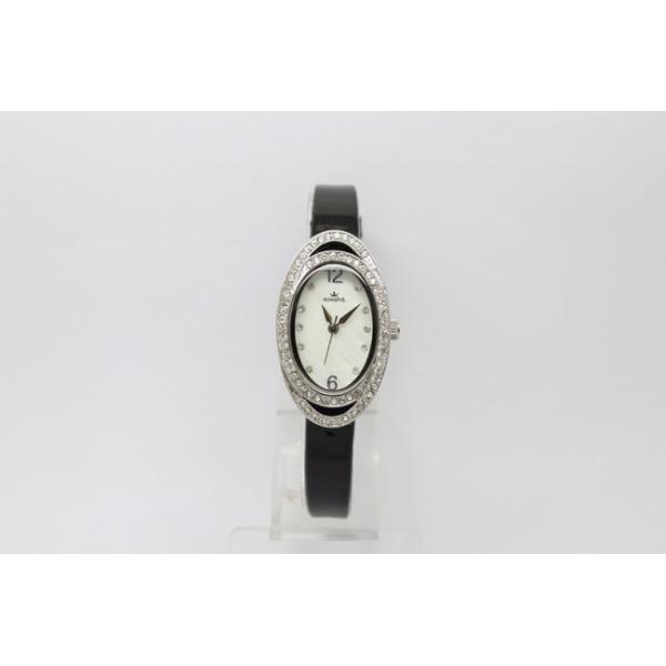 Oval Shape Alloy Case Leather Quartz Watch With Diamonds PU Leather For Ladies