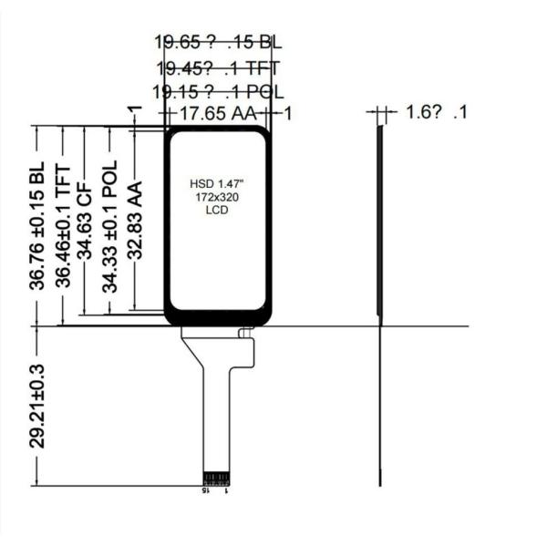 1.47 дюймовый TFT дисплейный модуль, разрешение 172X320, интерфейс MUC SPI 600 CD/M2