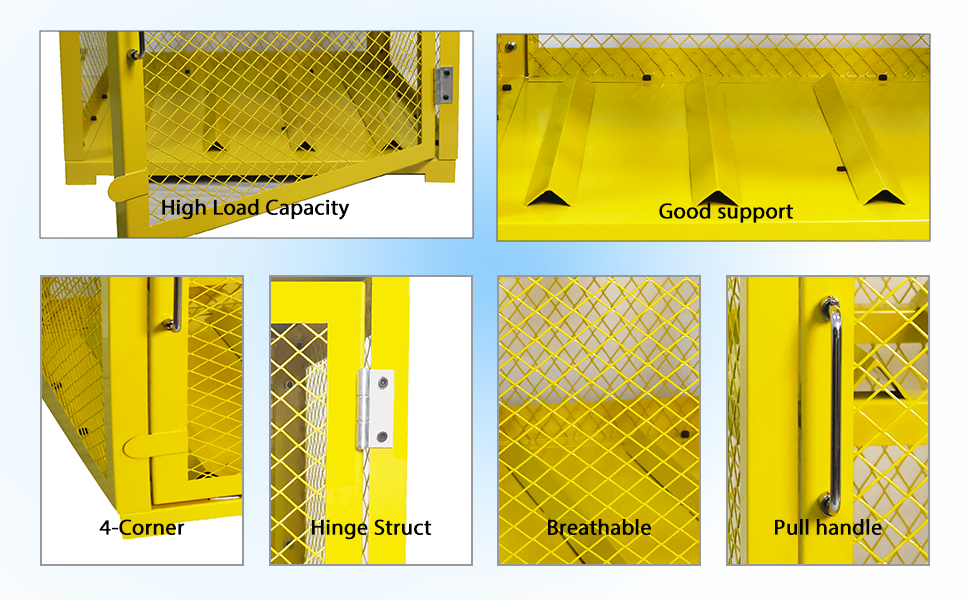 2-Tier Gas Cylinder Storage Cage 120LBS Per Shelf Ventilated Grooved Bracket Safety Mesh Cabinet with Handle
