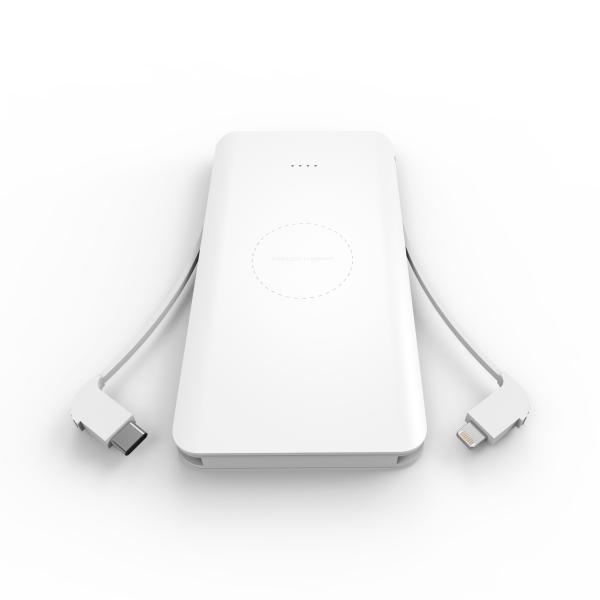 WIRELESS POWERBANK with type-c and lighting cable 8000mAh,Qi Power Bank,Portable Power Bank Charger QI Wireless Charge