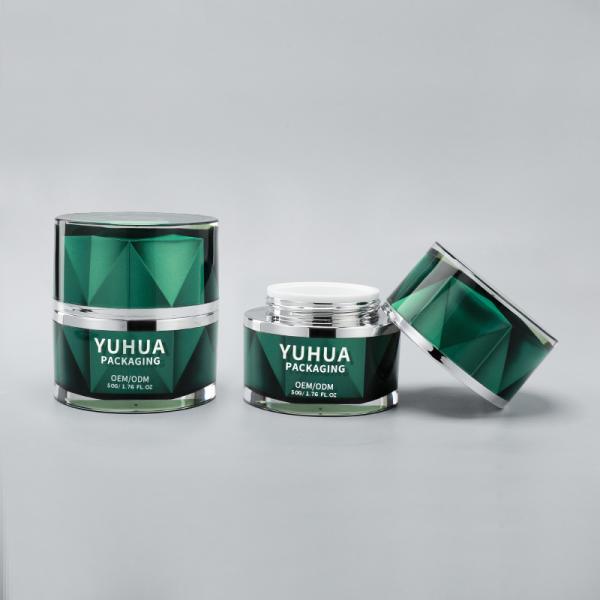 Wholesale Luxury Plastic Cream Jars 50g Empty Green Double Wall Cosmetic Jar For Skincare