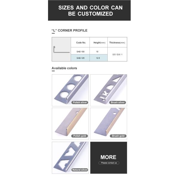 Color PVD Coated L Shaped Metal Trim Strip Rose Blonde Finish Stainless Steel