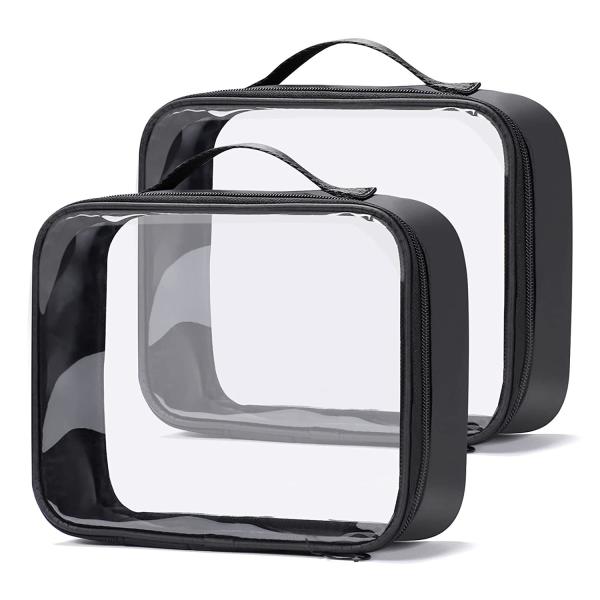 Clear Makeup Bag, 2Pcs Toiletry Bag Large Air Travel Cosmetic Bag Quart Size PVC Travel Toiletries Bag for Women Men