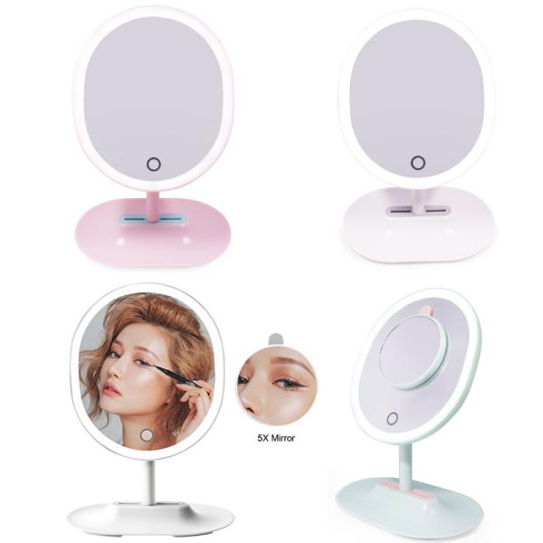 Table Vanity Touch Sensor Switch Single Sides Oval Shaped Soft Led Lights Portable Dressing Table Mirror