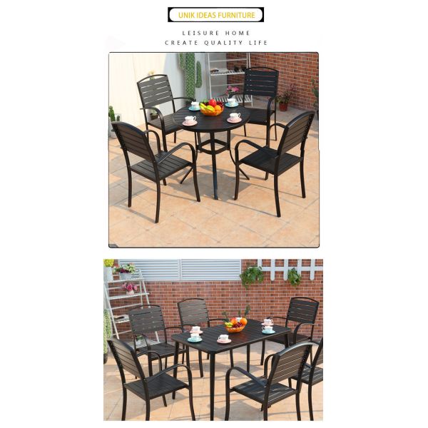 Plastic Wood Cast Aluminum Modern Cafe Dining Table and Chairs Patio Outdoor Furniture