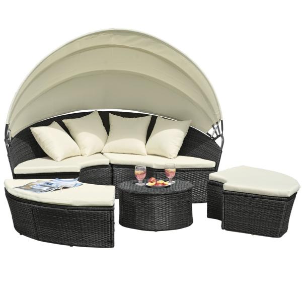 KD Round Wicker Outdoor Rattan Daybed In All Weather With 4pcs Pillow