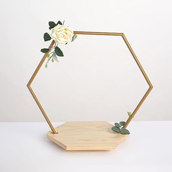 Customized Hexagonal Wooden Cake Stand with Metal Frame Bamboo and Walnut Discounted