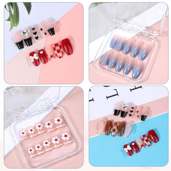 12 Sheets Double Sided Acrylic Nail Tape Clear Mounting Tape Press on Nails Nail Art Packaging Salon Supplies with Tweezers