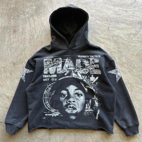 Direct To Garment Printed Hoodies Cropped Hoodie Men French Terry Flocking Embroidery Acid Wash