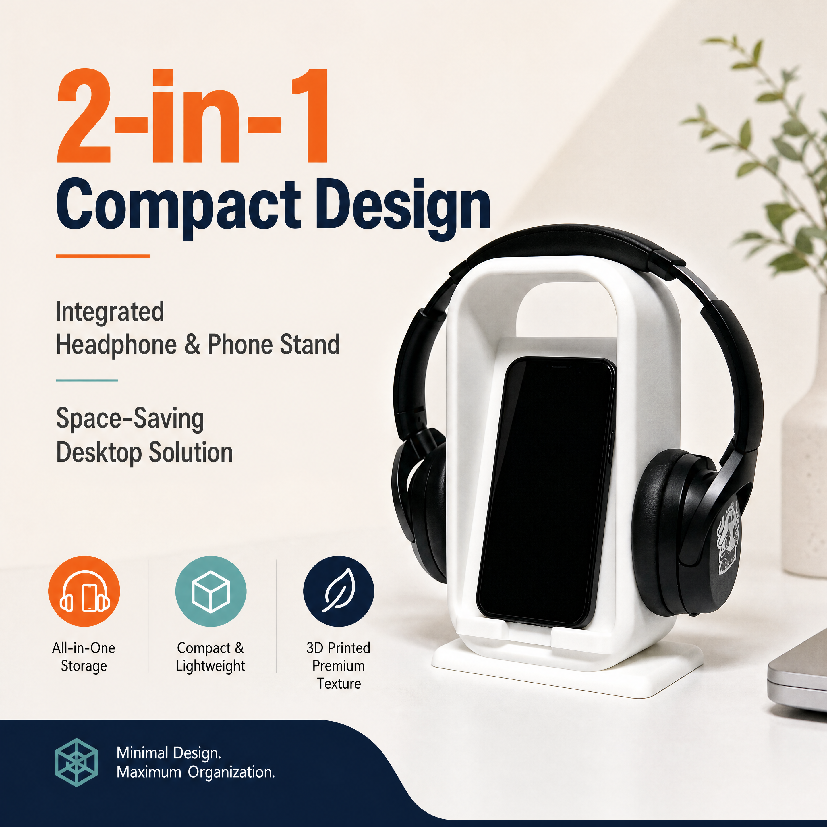 Personalized Digital 3D Printing Rounded Frame Dual Function Phone Headphone Holder
