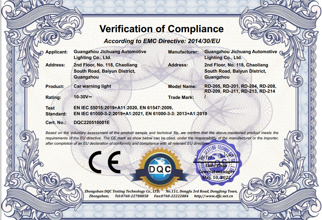 Guangzhou Rider Auto Lighting Co., Ltd. Certifications