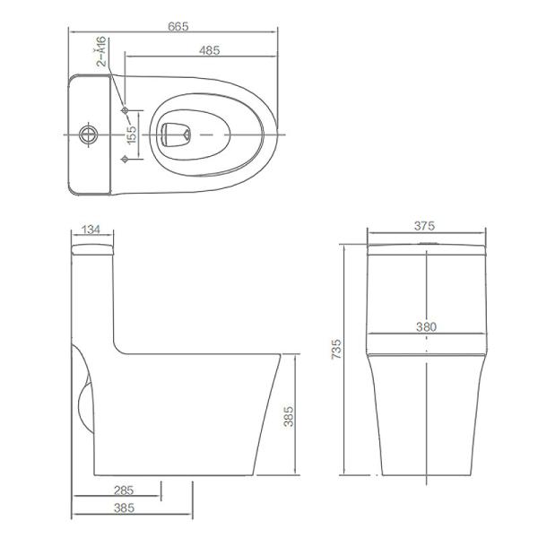 Sanitary Ware One Piece Toilets , 300/400mm S Trap Water Closet