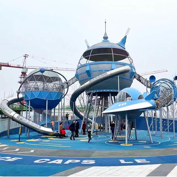 Large Slide Outdoor Amusement Park Equipment , Space Themed Playground
