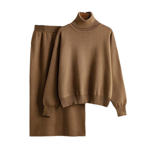 Women s Sweaters Regular Fit Free Shipping Available Now New Solid Color High Neck Sweater Half body Wrap Hip Skirt Set