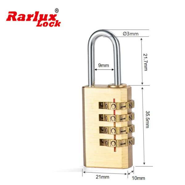 Rarlux 4 Digits Password  Luggage Bag Copper Tsa Padlock Code Padlock Brass Combination Padlock